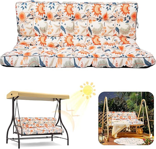 2/3 Seater Swing Replacement Cushion, Waterproof Porch Swing Cushions with Backrest, Thickened Bench Cushions for Outdoor Furniture, for Outdoor Patio Swing (Spring Warmth, 63 * 40in)