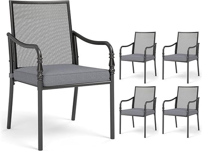 HERA'S HOUSE Outdoor Patio Chairs Set of 4, Garden Lawn Backyard Metal Dining Chairs with Arms and Seat Cushions