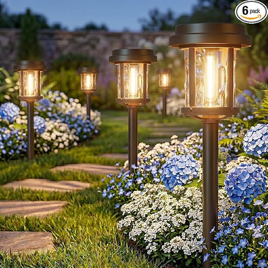 XMCOSY+ Solar Pathway Lights 6 Pack, Bright 20 Lumens Solar Garden Lights, Auto On/Off 10 Hours with Metal Glass Solar Powered, Waterproof Landscape Lights for Outside Yard Walkway Driveway Lawn