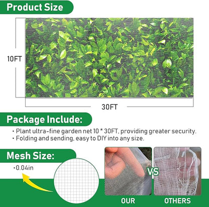 2Pack 10x30ft Garden Netting Mesh Barrier, Ultra Fine Mosquito Net for Patio,Garden Netting for Raised Beds,Fruit Tree Netting for Garden Protection Blueberry Bush Netting Cover