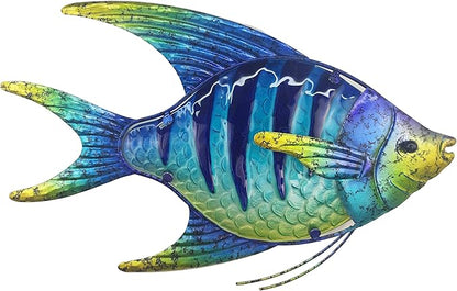 JOYBee 16.25Inch Large Metal Fish Wall Art Décor -Christmas Decorations-Perfect for Coastal，Nautical，Beach Or Boat-Decorations for Indoor Outdoor Kitchen Bathroom Patio Pool or Porch(Blue)