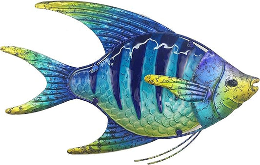 JOYBee 16.25Inch Large Metal Fish Wall Art Décor -Christmas Decorations-Perfect for Coastal，Nautical，Beach Or Boat-Decorations for Indoor Outdoor Kitchen Bathroom Patio Pool or Porch(Blue)