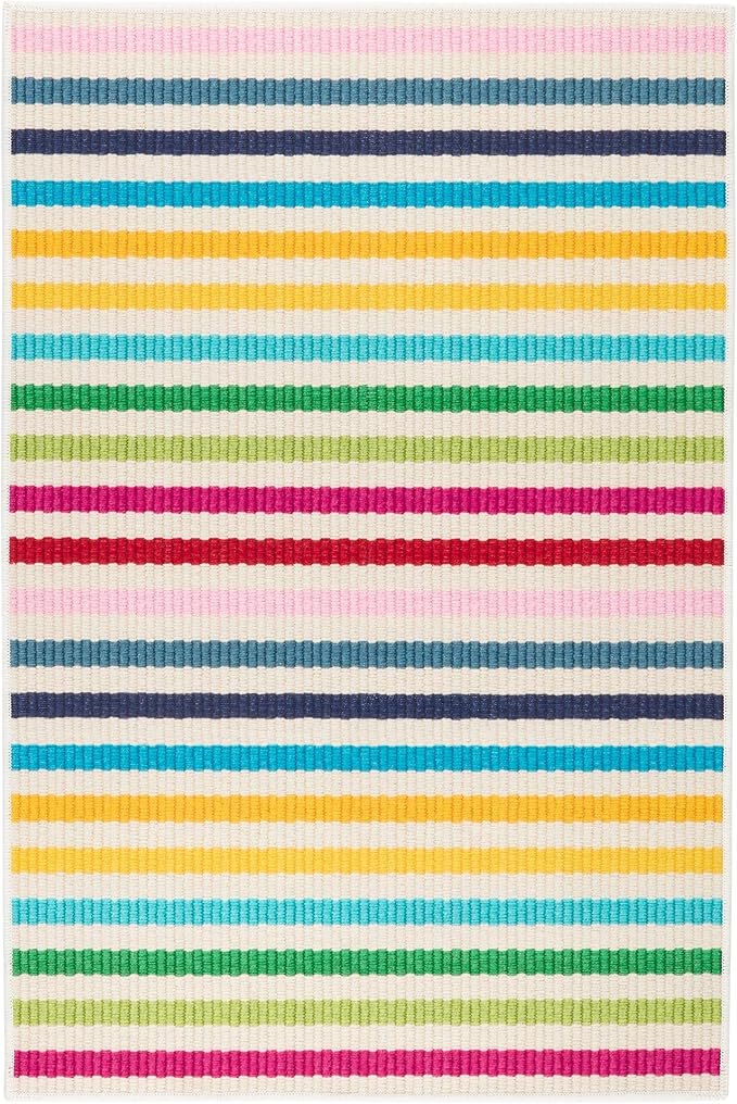 Dash and Albert Rainbow Machine Washable Area Rug - 4' x 6' Multicolor Stripe Washable Accent Rug - Durable, High Traffic Areas Kitchen, Mudroom, Hallways