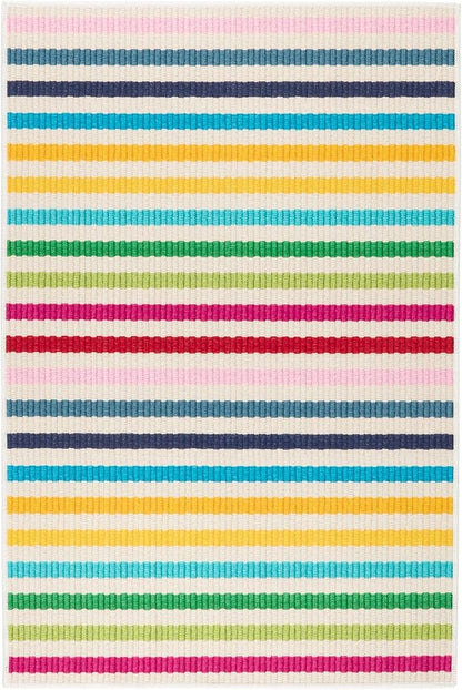 Dash and Albert Rainbow Machine Washable Area Rug - 4' x 6' Multicolor Stripe Washable Accent Rug - Durable, High Traffic Areas Kitchen, Mudroom, Hallways