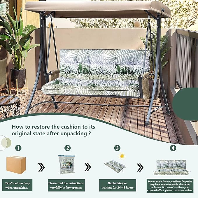 2/3 Seater Swing Replacement Cushion, Waterproof Porch Swing Cushions with Backrest, Thickened Bench Cushions for Outdoor Furniture, for Outdoor Patio Swing (Hawaii, 63 * 40in)