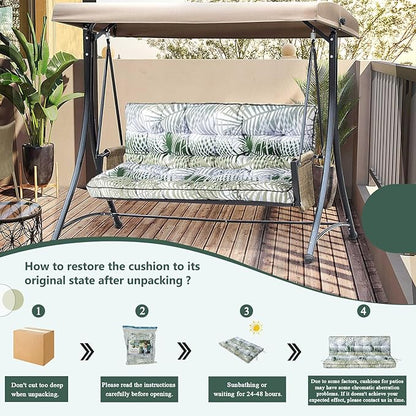 2/3 Seater Swing Replacement Cushion, Waterproof Porch Swing Cushions with Backrest, Thickened Bench Cushions for Outdoor Furniture, for Outdoor Patio Swing (Hawaii, 63 * 40in)
