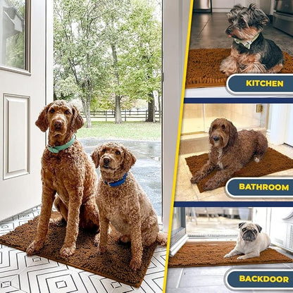 Muddy Mat® | Super Water Absorbent Door Mat Indoor, Microfiber Quick Dry Chenille Entryway Rug, Slip Resistant Front Door Mat, Indoor Mats for Entryway, Machine Washable Pet Rug, Amber 20" x 48"
