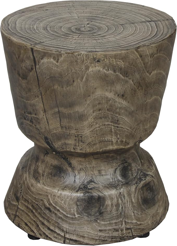 Afterglow Terrafab Material Round Side Table, Natural Wood Look Decorative Garden Stools for Living Room Bedroom Patio Home Decor,Wood Grain Grey