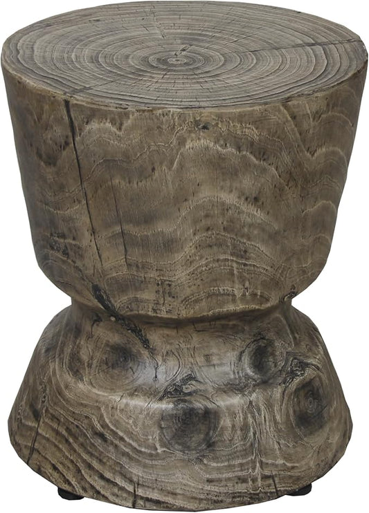 Afterglow Terrafab Material Round Side Table, Natural Wood Look Decorative Garden Stools for Living Room Bedroom Patio Home Decor,Wood Grain Grey