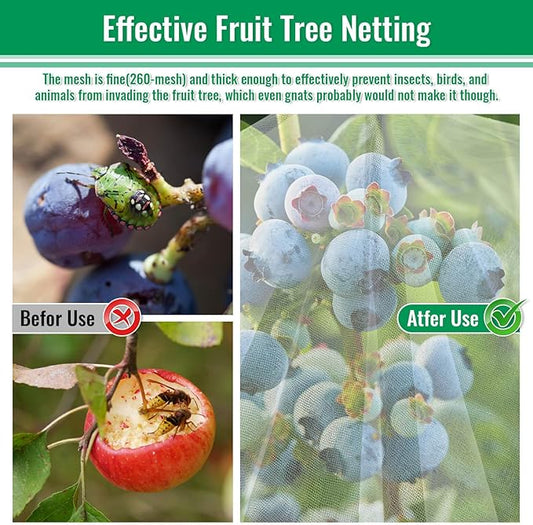 Mckanti 8.2 x 6.6 ft Fruit Tree Netting with Zipper and Drawstring for Garden, Bird Netting Covers for for Fruit Trees to Prevent Squirrels, Birds ﻿
