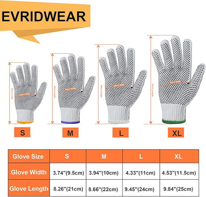 Evridwear Cotton Polyester String Knit Shell Safety Protection Work Gloves for Painter Mechanic Industrial Warehouse Gardening Construction One Case (12 Pairs X20) With Two Side dots, S Size