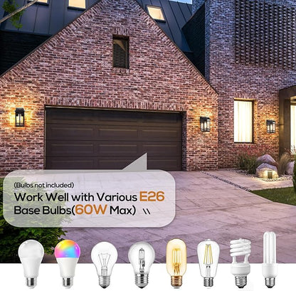 9.76'' Dusk to Dawn Outdoor Wall Light 2 Packs, Exterior Fixture Mount for House Front Porch, Anti-Rust Modern Lantern with Tempered Glass Shade for Garage, Brown