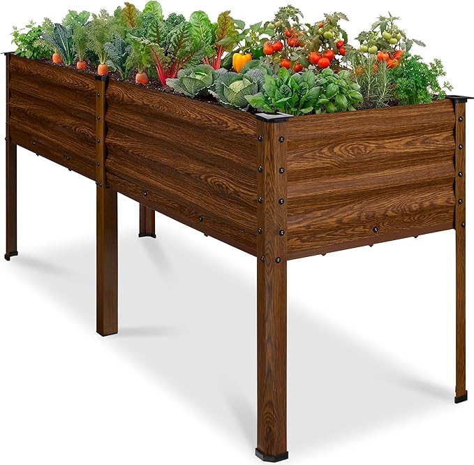 Best Choice Products 72x24x30in Non Toxic Galvanized Raised Garden Bed, Metal Elevated Planter Box, Vegetable Garden, 100% Non Toxic Materials - Wood Grain