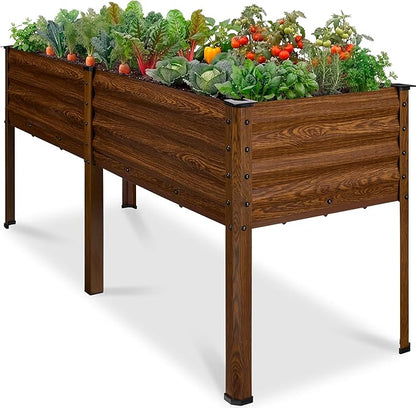 Best Choice Products 72x24x30in Non Toxic Galvanized Raised Garden Bed, Metal Elevated Planter Box, Vegetable Garden, 100% Non Toxic Materials - Wood Grain
