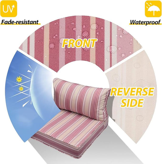 AAAAAcessories Outdoor Seat Cushions for Chairs, Fade-Resistant, Waterproof Patio Furniture Replacement Cushions, 23.5" x 25.5" x 5" + 23.5" x 13.5", Dusty Rose Garden Stripe