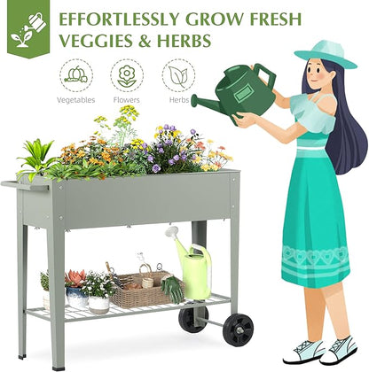 DDK Outdoor Heavy Duty Metal Raised Garden Bed with Legs (Green)