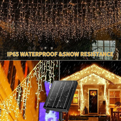 Solar Icicle Lights Outdoor Waterproof - 82Ft 660LED Solar Powered Icicle Christmas Lights for Outside with Remote, Warm White LED Icicle String Lights Great for Wedding Party Porch Yard Decor