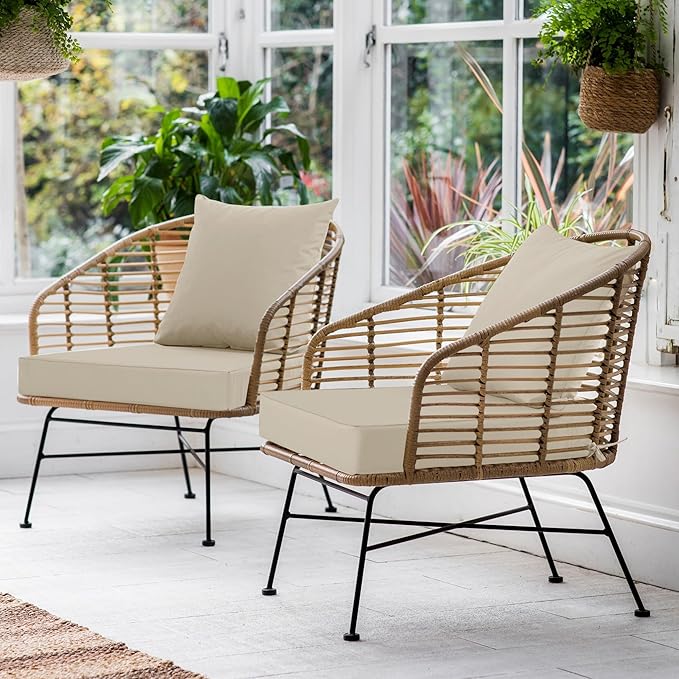 Outdoor Chair Cushions Set of 4, Waterproof Backrest and Deep Seat Cushion Set for Patio Furniture, Outdoor Sofa Replacement Cushions with Removable Cover, 24 x 24 Inch, Cream