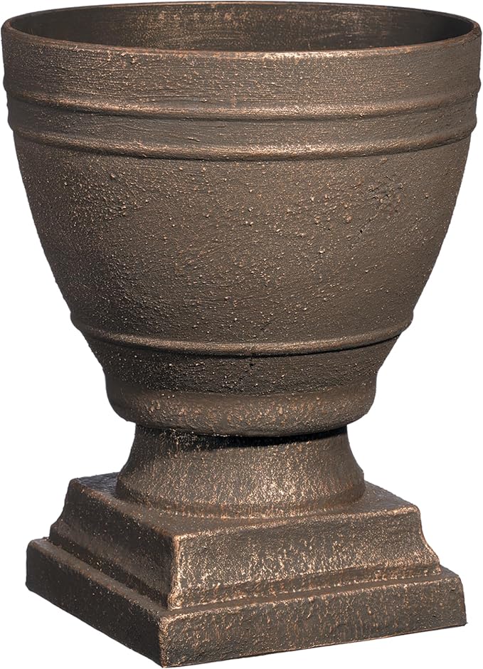 Classic Home and Garden Spartan Urn Planter - Timeless Plant Urn for Floral Displays - Durable Indoor & Outdoor Plastic Garden Planters (14”, Oil Rubbed Bronze)