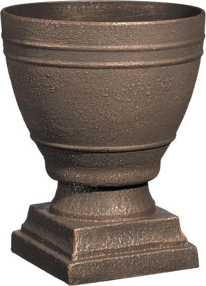 Classic Home and Garden Spartan Urn Planter - Timeless Plant Urn for Floral Displays - Durable Indoor & Outdoor Plastic Garden Planters (14”, Oil Rubbed Bronze)