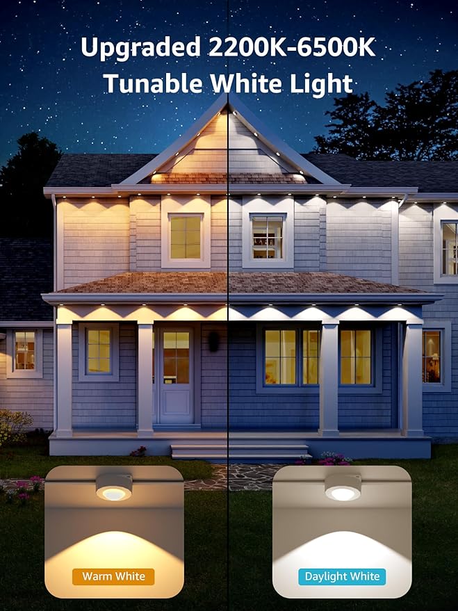 Lepro E1 AI Permanent Outdoor Lights APP Control, 150ft 90 LED Smart RGB+IC+Warm/Cool White House Eave Lights for Halloween Christmas, Alexa Google Enabled 2.4 GHz WiFi/Bluetooth, NO Remote Controller