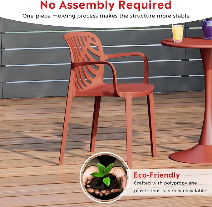 Costaelm 5 Piece Patio Furniture Set, HDPE Patio Square Bistro Table and Stackable Chairs Sets for 4, Outdoor Furniture All Weather for Backyard Poolside, Red