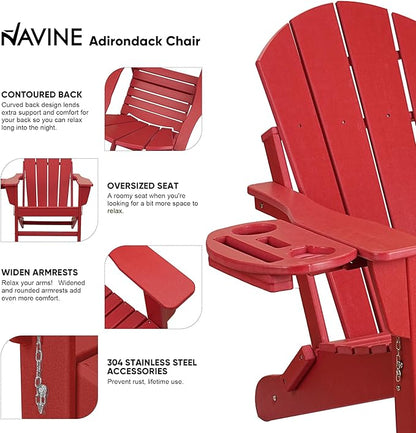 Adirondack Chair, HDPE Folding Adirondack Chair with Multifunctional Cup Holder, Weather Resistant Fire Pit Chair for porches, patios, patios, poolsides, Decks.