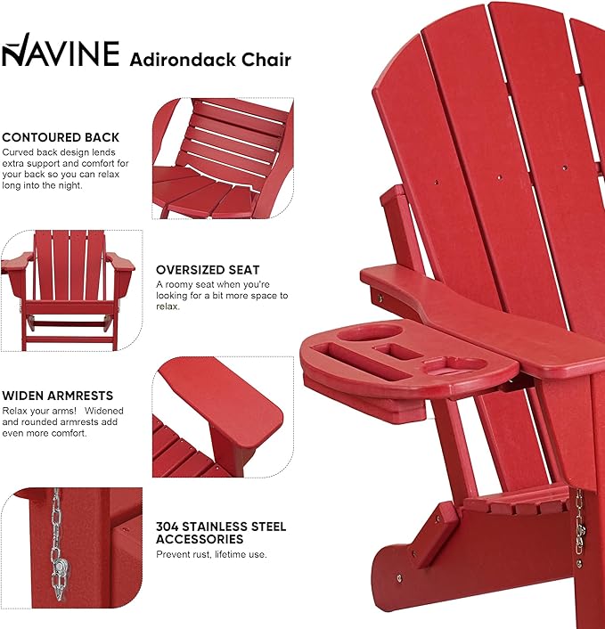 Adirondack Chair Set of 4, HDPE Folding Adirondack Chair with Multifunctional Cup Holder, Weather Resistant Fire Pit Chair for porches, patios, poolsides, Decks.