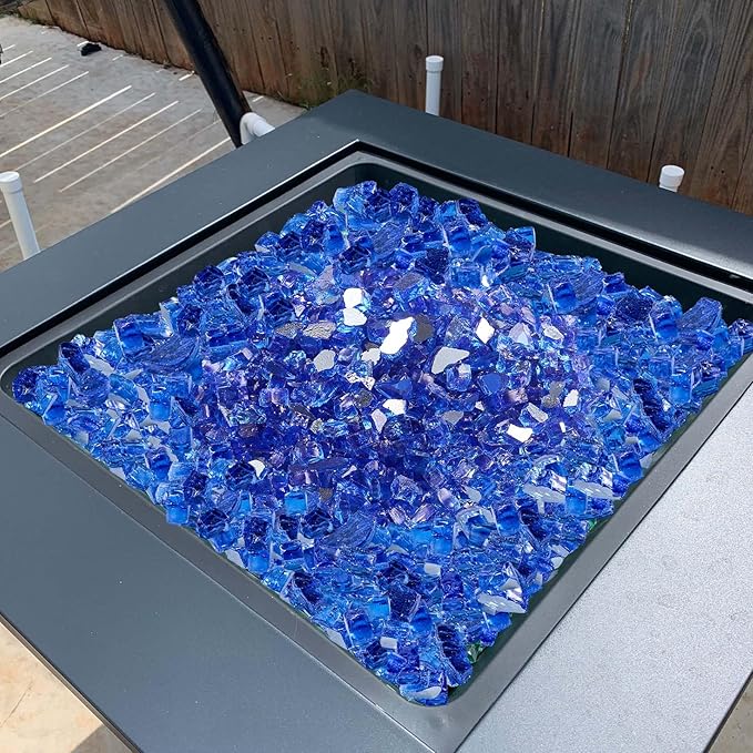 VEVOR Fire Glass, 35LBS / 15.88KG High-Temperature Resistant Fireplace Rocks, 1/2-Inch / 12.7mm Reflective & Smokeless Firepit Glass Rock, High Luster Stone Landscaping for Fire Pit Table, Cobalt Blue