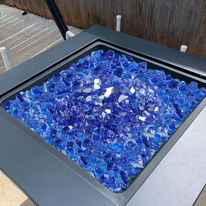 VEVOR Fire Glass, 35LBS / 15.88KG High-Temperature Resistant Fireplace Rocks, 1/2-Inch / 12.7mm Reflective & Smokeless Firepit Glass Rock, High Luster Stone Landscaping for Fire Pit Table, Cobalt Blue