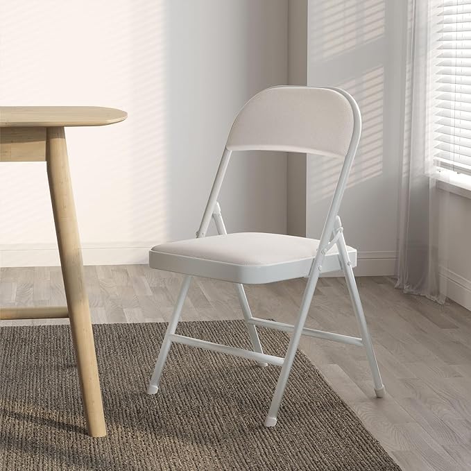 Nazhura 4 Pack Folding Chairs with Padded Vinyl Cushion Chairs with Comfortable Cushion and Durable Steel Frame for Home and Office, for Indoor and Outdoor Events (White, Vinyl)