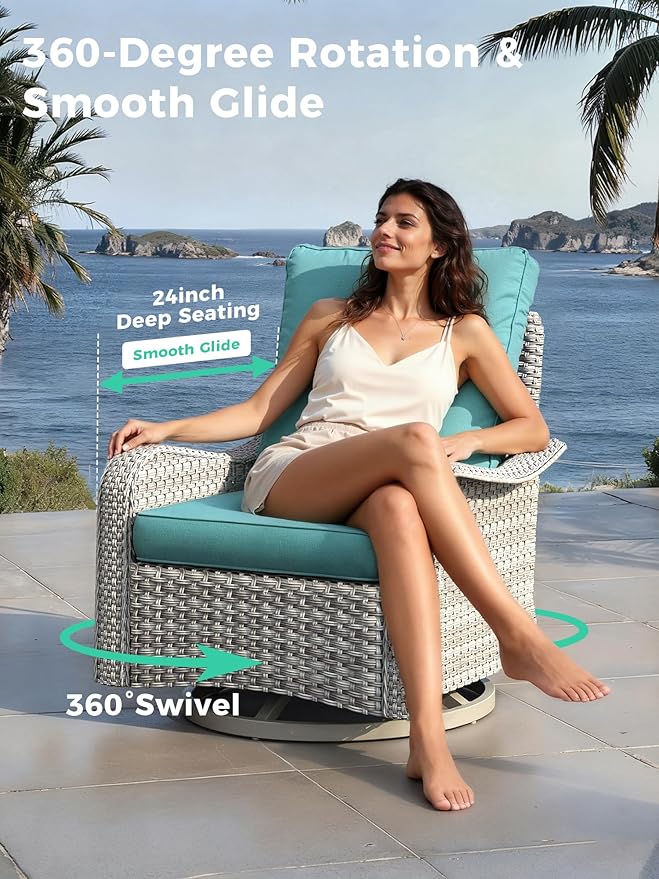 6 Piece Outdoor Wicker Patio Furniture Set,High Back Swivel Rocker Patio Chairs with 4" Thickened Cushions & Side Table, All-Weather PE Rattan for Garden, Backyard, Porch, Navy