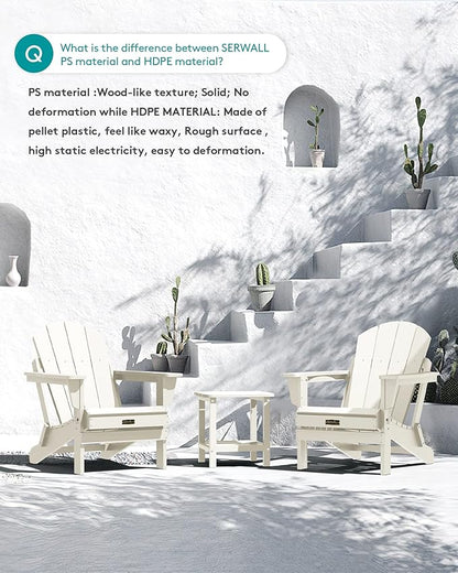 SERWALL Adirondack Chair - Folding Adirondack Chairs HIPS Outdoor Chairs Set of 6 Weather Resistant- White