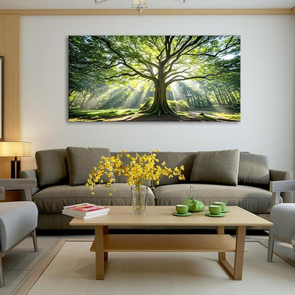 JLXART Canvas Large Art Spring Nature Green Tree Wall Art Framed Forest Artwork for Office Wall Decoration Ready to Hang 20x40inch