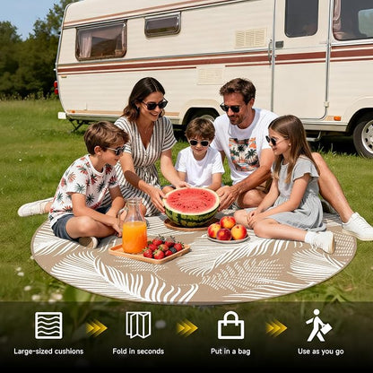 Pauwer Waterproof Outdoor Rug 6ft, Reversible Plastic Straw Patio Camping Rug, Indoor Outdoor RV Mat Carpet for Deck, Camper, Porch, Balcony, Backyard, Picnic, Leaf Brown