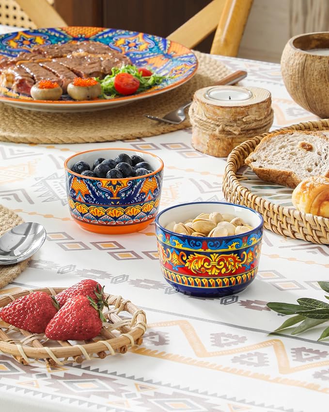 vancasso Ramekins 4 oz Oven Safe, Bohemian Style Creme Brulee Ramekin for Baking, Porcelain Souffle Dishes, Pudding Custard Cups Set of 6 Dipping Sauce Bowls Small Ramiken Bowls for Ice Cream
