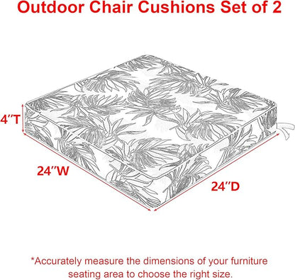 Favoyard Outdoor Chair Cushion 24 x 24 x 4 In Waterproof Pattern Fade Resistant Cushions for Patio Furniture with Removable Cover Attach Straps 28D Foam Insert Cushions Pads for Seat Sofa Couch 2 Pack
