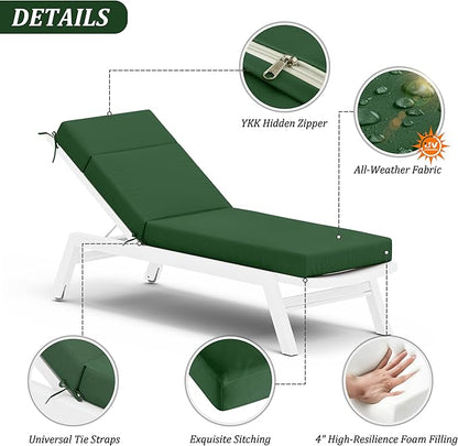 Chaise Lounge Cushion for Outdoor Furniture, Waterproof Fade and Tear Resistant Lounge Deck Chair Cushions for Patio Lawn Pool Resort Hotel