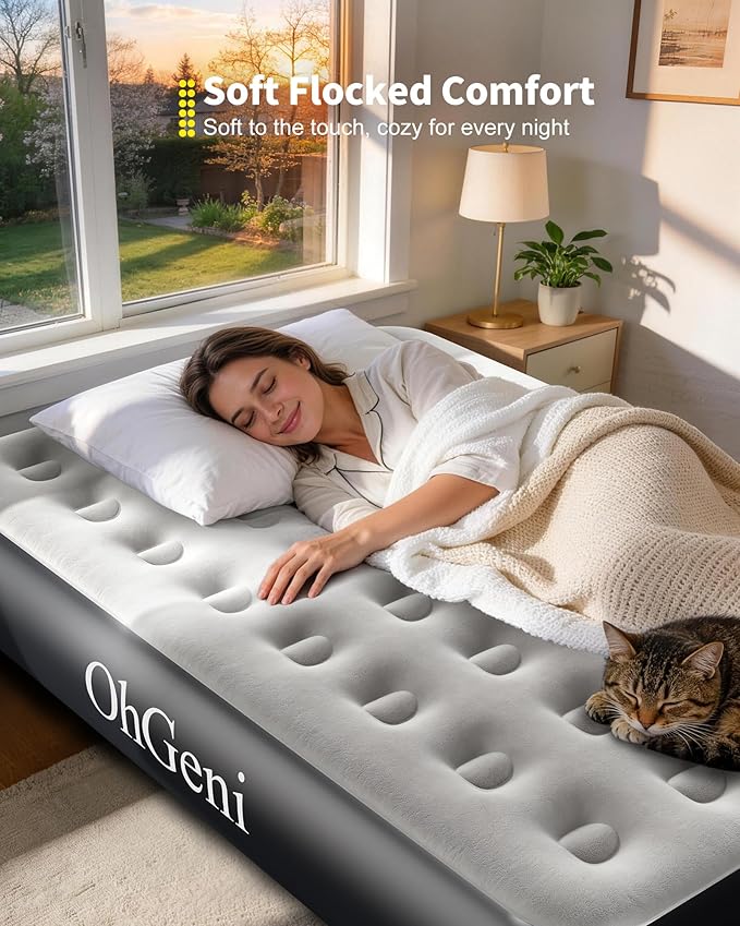 OhGeni Camping Air Mattress Full with Built in Pump, Family Choice Award Winner, 13" Raised Inflatable Blow up Mattress, Portable Foldable Bed with Upgraded Surface for Home & Outdoor, 600lbs