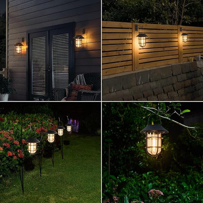 Solar Lantern Outdoor Hanging Solar Lights, Waterproof Metal Outdoor Lights with Clear Glass, LED Decorative Aluminum Wall Lantern with Hooks, Bronze