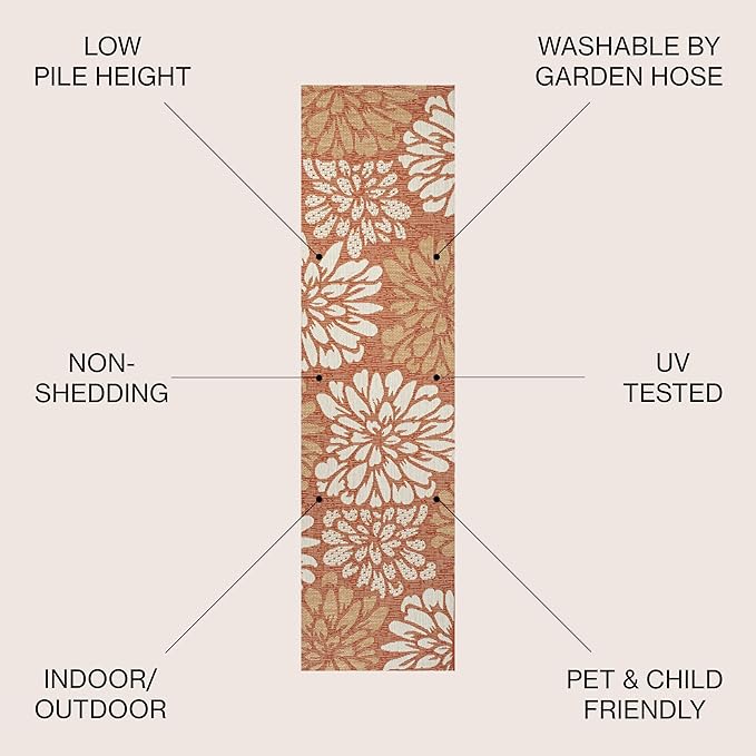 JONATHAN Y Floral Textured Weave Indoor Outdoor Runner Rug 2X8 Orange/Cream, Zinnia Modern for Backyard, Patio, Porch, Easy-Cleaning, High Traffic, Pet-Friendly, Non-Shedding (SMB110E-28)
