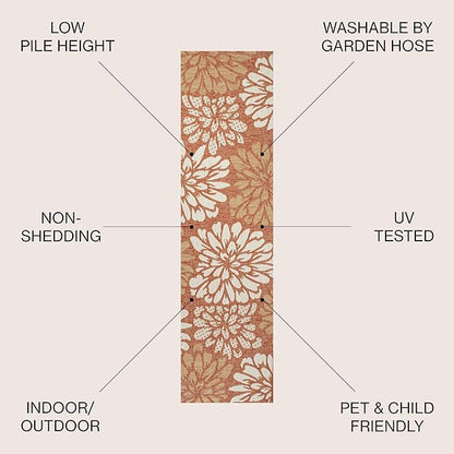 JONATHAN Y Floral Textured Weave Indoor Outdoor Runner Rug 2X10 Orange/Cream, Zinnia Modern for Backyard, Patio, Porch, Easy-Cleaning, High Traffic, Pet-Friendly, Non-Shedding (SMB110E-210)