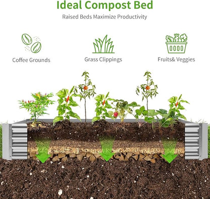 Land Guard 3 Pack 8×4×1ft Galvanized Metal Raised Garden Bed, Metal Planter Kit Box Outdoor for Deep-Rooted Vegetables, Flowers, Green and Herbs, Silver