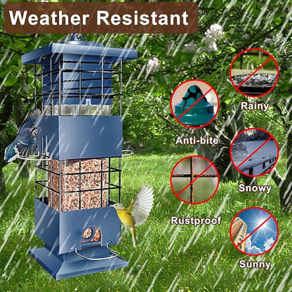 Bird Feeder Squirrel Proof, Metal Anti-Squirrel for Outdoors Hanging, 3LBS Wild Birdseed Feeders for Cardinal Blue Jay Outside (Blue)