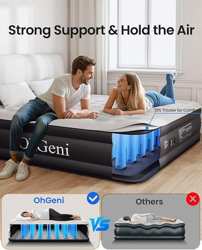OhGeni Cal King Air Mattress with Built in Pump, 18" Tall Inflatable Blow Up Bed, Luxury Comfort for People(190CM Height), Keep Feet from Dangling, Colchon inflables, Ideal Alternative to a Bed