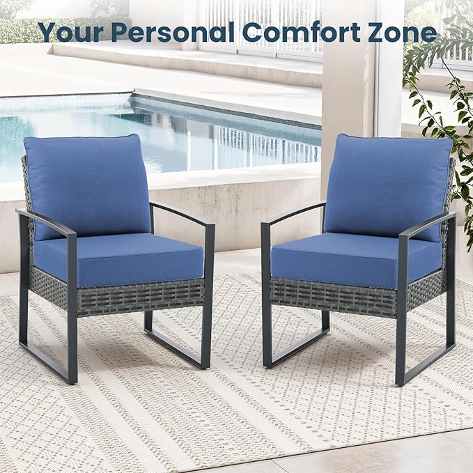 Outdoor Chair Cushions, 6 Inch Thick Patio Seat & Back Cushions Set with Removable Cover, Waterproof Patio Cushions for Outdoor Furniture, 24 x 24 Inch, Navy Blue 2-Set