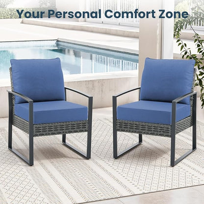 Outdoor Chair Cushions, 6 Inch Thick Patio Seat & Back Cushions Set with Removable Cover, Waterproof Patio Cushions for Outdoor Furniture, 24 x 24 Inch, Navy Blue 2-Set