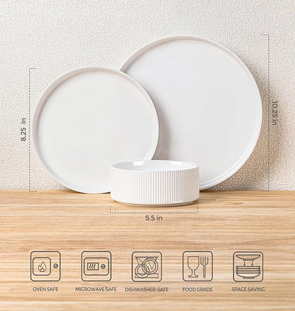 TheTerra Ceramic Dinnerware Set for 4, 18-Piece Plates and Bowls Set | Lightweight Porcelain Dish Set, Scratch Resistant, Oven & Microwave & Dishwasher Safe, Bright White