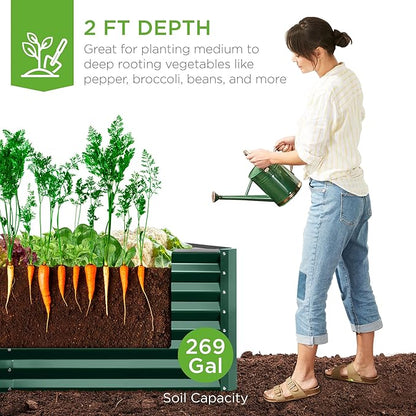Best Choice Products 6x3x2ft Outdoor Metal Raised Garden Bed, Deep Root Box Planter for Vegetables, Flowers, Herbs, and Succulents w/ 269 Gallon Capacity - Dark Green