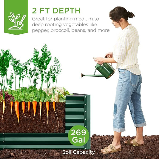 Best Choice Products 6x3x2ft Outdoor Metal Raised Garden Bed, Deep Root Box Planter for Vegetables, Flowers, Herbs, and Succulents w/ 269 Gallon Capacity - Dark Green